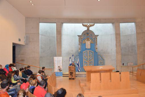 Students from Liberty University meeting Dr. Susanna Kokkonen at the synagogue in Yad Vashem